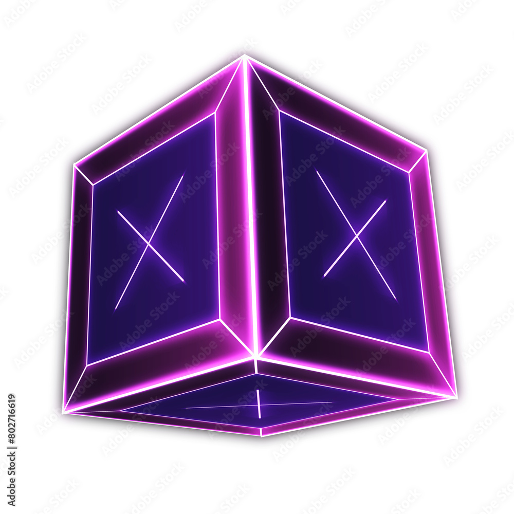 Box neon 3d style retro 80s-90s futuristic.