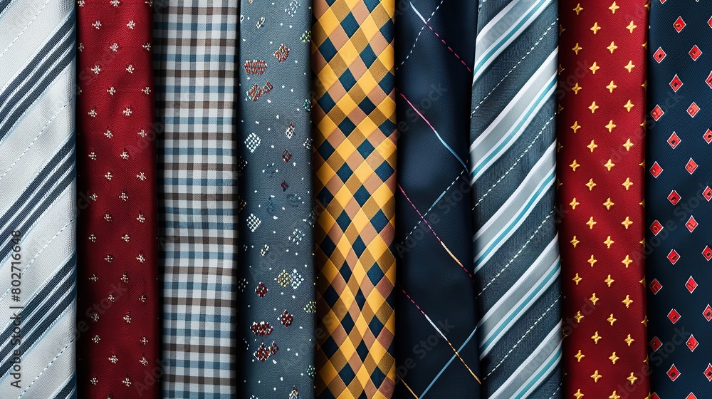 Fototapeta premium Collection of tie patterns on a light background. copy space for text.