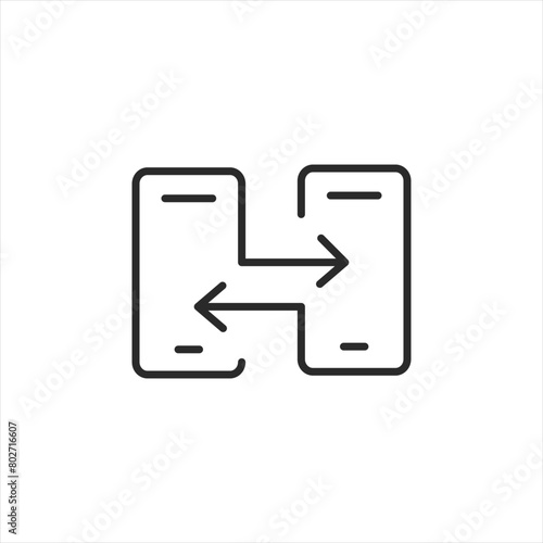 Phone Sharing icon. Represents the concept of data and media transfer between two mobile devices, emphasizing peer-to-peer communication and connectivity. Vector illustration. 