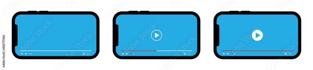 Video player on phone screen template icon. Multimedia player template icon, vector illustration Video player on phone screen template icon. Multimedia player template icon, vector illustration
