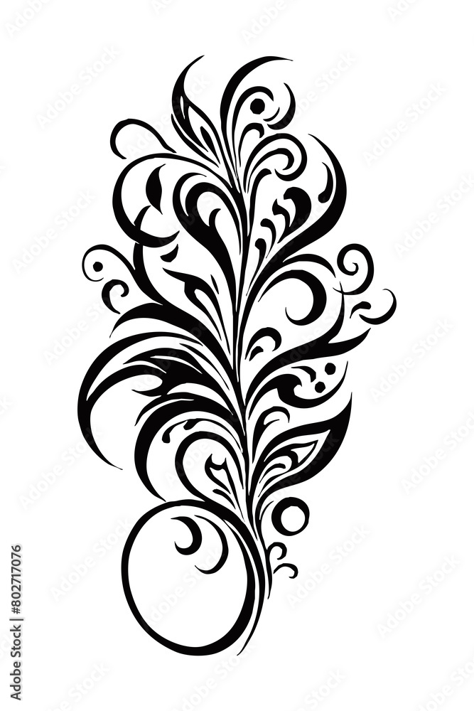 Botanical black and white pattern. For use on tattoos, posters, textiles, T-shirt printing. Generated by Ai