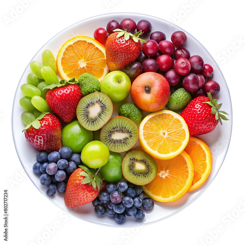 A plate on fruits isolated on transparent background.