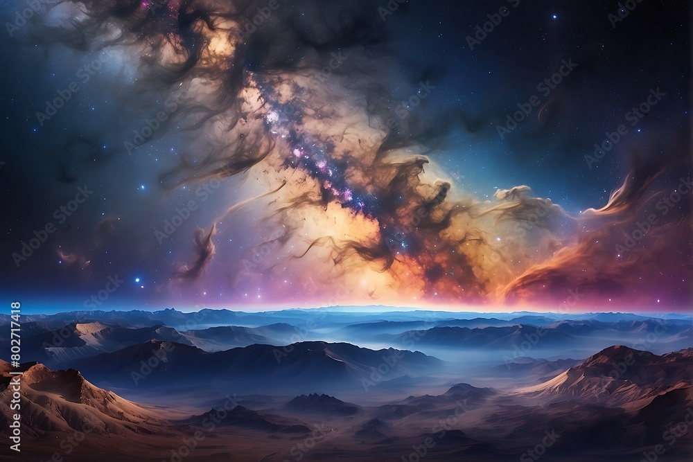 Naklejka premium sky with stars and clouds Cosmic Odyssey Exploring the Depths of the Universe 