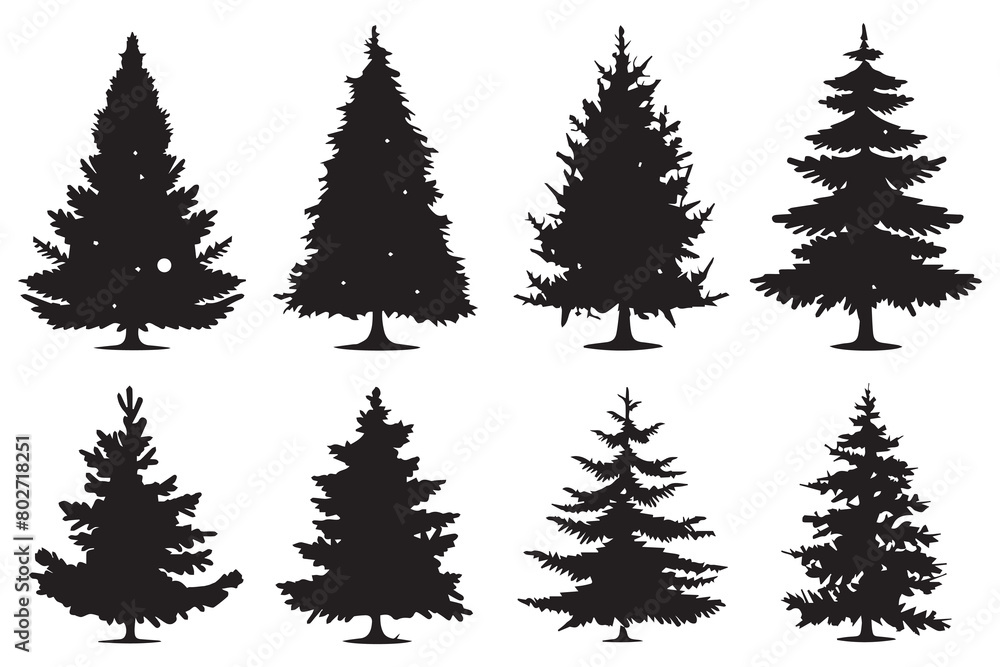 Obraz premium Set of silhouette christmas trees
