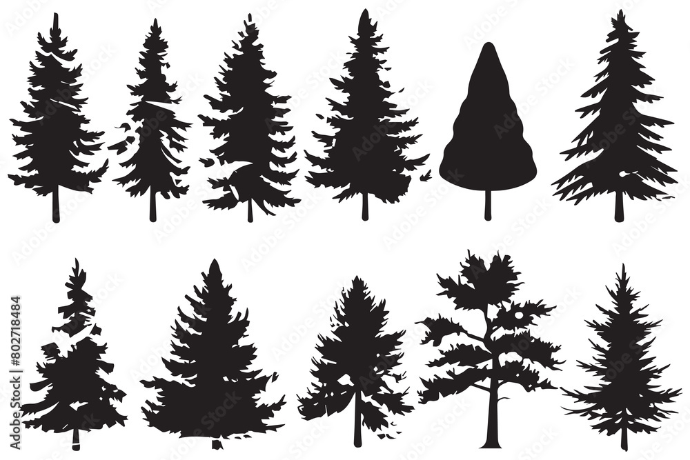 Obraz premium Set of Christmas tree silhouettes
