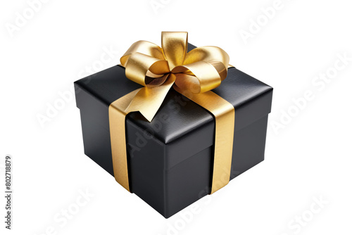 a black box with a gold ribbon and bow