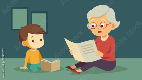 A child sits on the floor wideeyed and mesmerized as their grandmother reads from a yellowing newspaper telling the story of when freedom finally came. Vector illustration