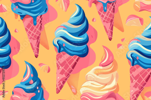 A digital illustration of retro ice cream pattern