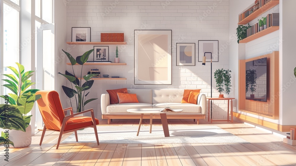 Fototapeta premium Minimalist Interior Clean Space: An illustration showcasing a minimalist interior with clean