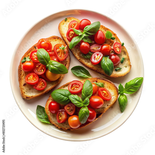 A plate on burschetta isolated on transparent background. © shabbir