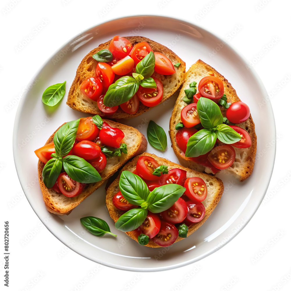 A plate on burschetta isolated on transparent background. A plate on burschetta isolated on transparent background.