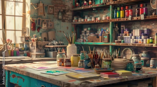 A serene scene of a well-stocked art supply station, its array of materials inviting the recipient to unleash their artistic potential on National Give Something Away Day. photo