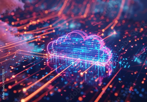 Cloud connection, data transfer, business communication on social network, server, storage, internet security: essential elements of cloud computing concept