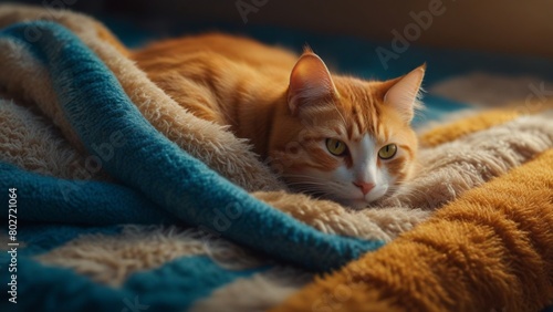 Cute cat relaxing on blanket © NeatonAI