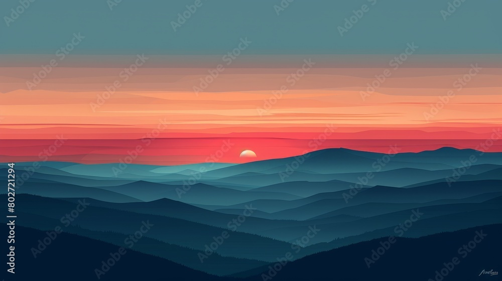 Minimalist Nature Sunset: An illustration of a minimalist sunset