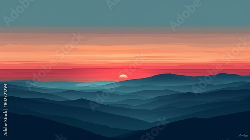 Minimalist Nature Sunset: An illustration of a minimalist sunset