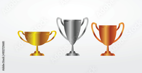 Gold silver bronze trophy cup realistic,1st, 2nd, 3rd place, first place second third, award winner winning prize symbol sign icon