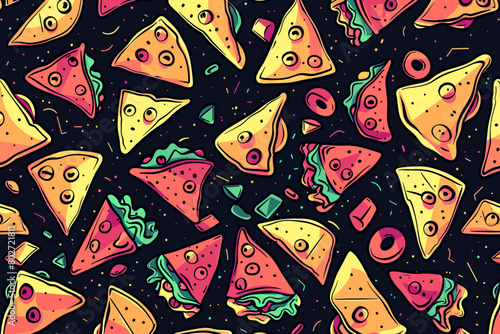 A digital illustration of retro nachos pattern