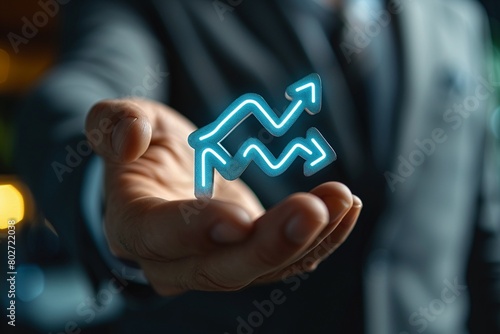 nterest rate and dividend concept Businessman with percentage symbol and up arrow, Interest rates continue to increase photo