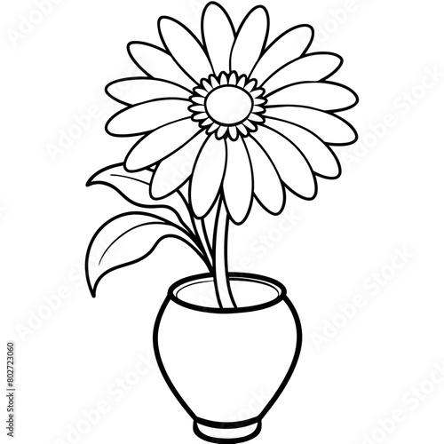 Daisy flower on the vase outline illustration coloring book page design, Daisy flower on the vase black and white line art drawing coloring book pages for children and adults
