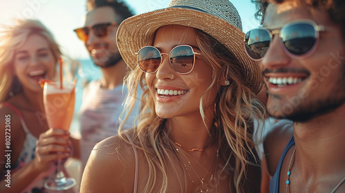 summer feeling - group of friends at a beach party in summer
