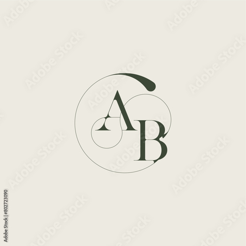 beautifull monogram initial elegant line concept AB feminine wedding style letter