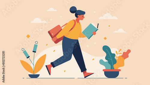 A writer goes on a leisurely walk observing their surroundings and jotting down snippets of inspiration in their notebook with no expectation of using.