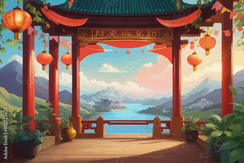 fortune telling scenery asia illustration