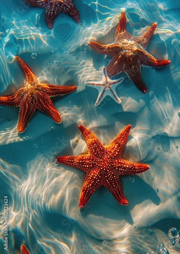 Serene Underwater Landscape with Starfish on Sandy Ocean Floor