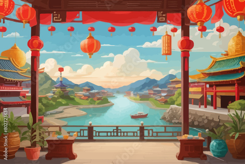 fortune telling scenery asia illustration