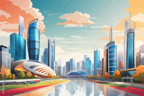 Futuristic city connected to ecological and sustainable trends illustration 