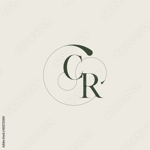 beautifull monogram initial elegant line concept CR feminine wedding style letter