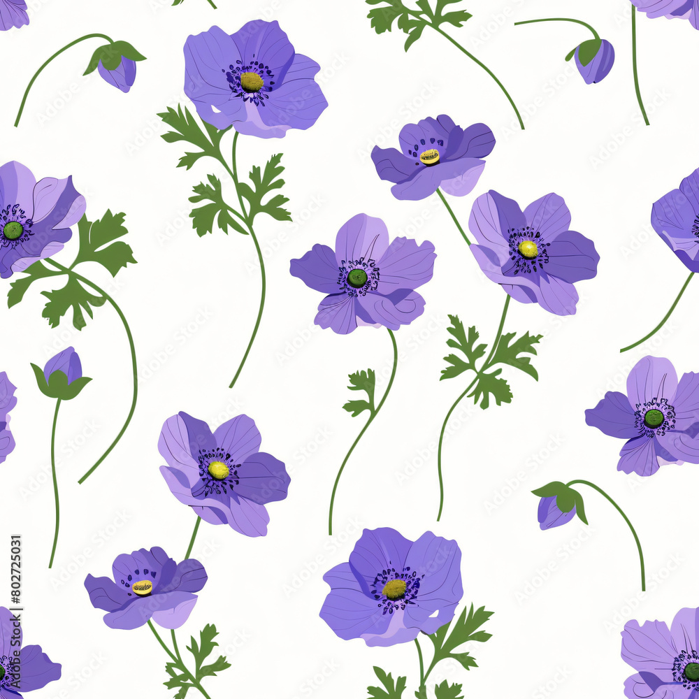 Seamless purple anemone flower pattern