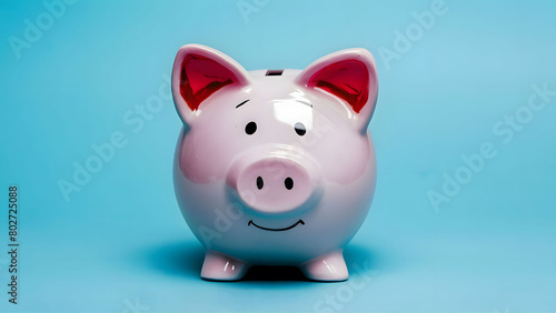 Piggy coin bank on colored background for money savings, financial security or personal funds concept