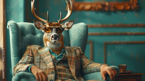 Stylish Christmas deer posing in a designer environment, AI Generative