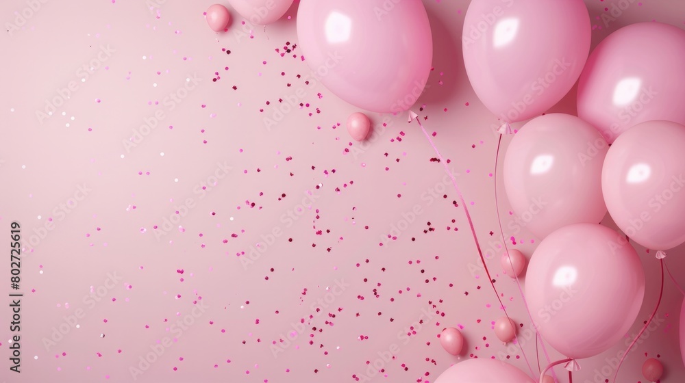 Festive pink balloons surrounded by sparkling confetti, a celebration scene by AI Generative. Festive pink balloons surrounded by sparkling confetti, a celebration scene by AI Generative.