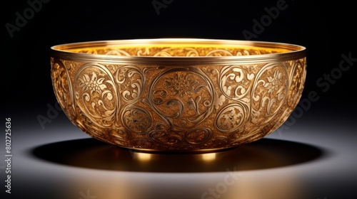 golden bowl on a black background. 3d rendering, 3d illustration.