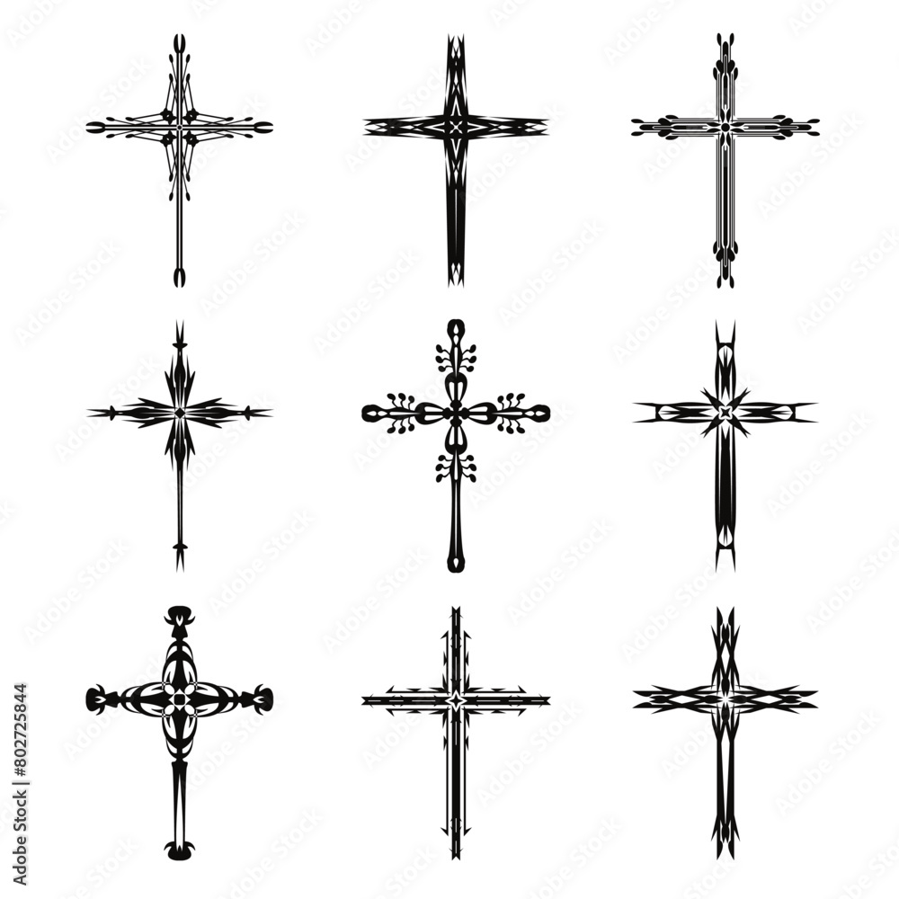 Christian cross vector icon symbols. Abstract christian religious ...