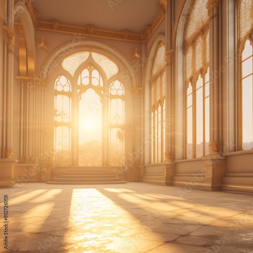 Interior of a church in the morning light. 3d rendering