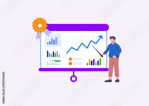 business people  analytics and monitoring on web report dashboard monitor concept and vector illustration business working concept