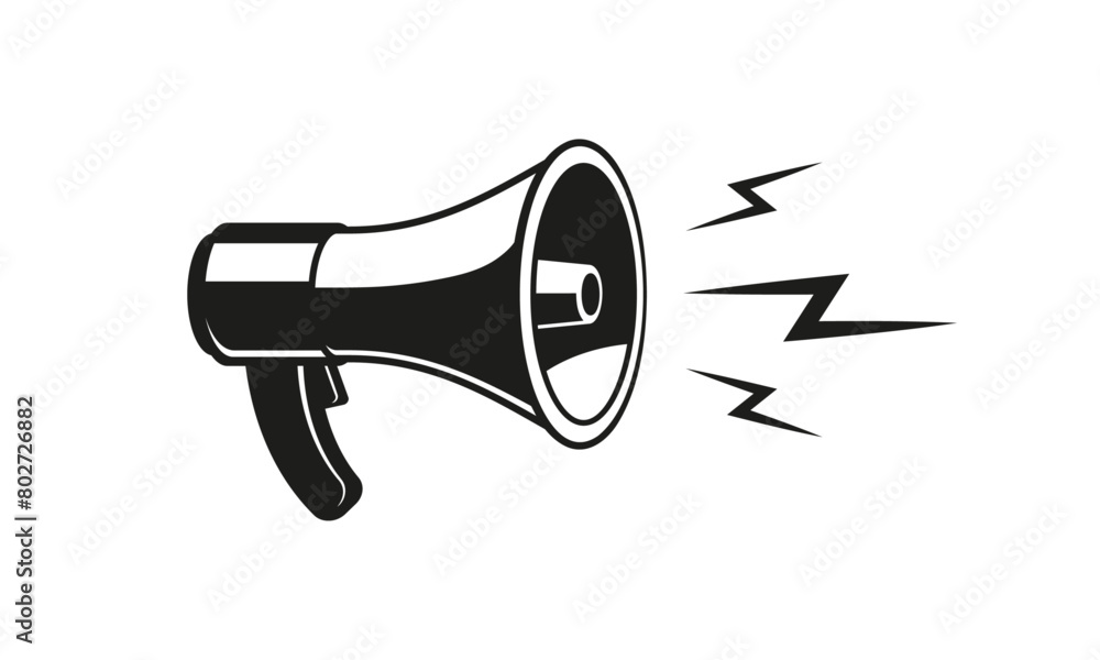 Megaphone or loudspeaker with lightnings symbol of noise isolated on white background. Vector illustration. Megaphone or loudspeaker with lightnings symbol of noise isolated on white background. Vector illustration.