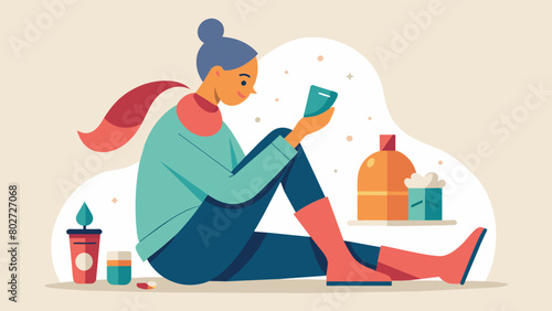 Next she indulges in a luxurious hand cream and puts on a cozy pair of socks to keep her feet warm..