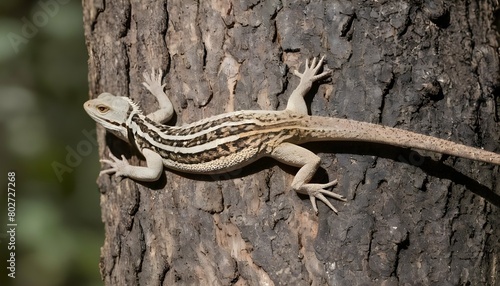 a lizard with its body flattened against a tree tr upscaled 6