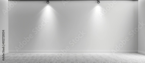 White wall with two spotlights and carpeted floor. photo