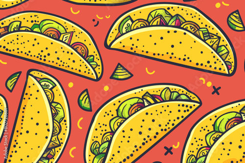 A digital illustration of retro taco pattern
