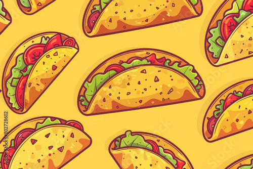 A digital illustration of retro taco pattern