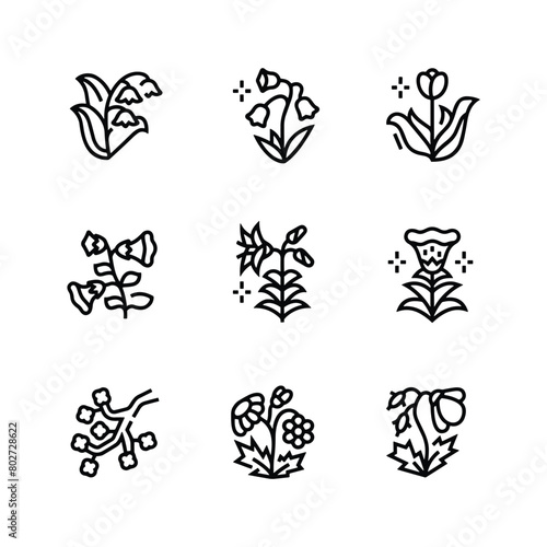 Icon set of flower. Editable vector pictograms isolated on a white background.