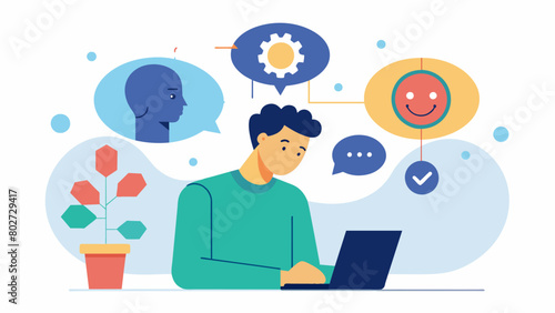 Through CBT the patient learns how to identify and break free from negative thinking patterns and replace them with more adaptive ways of thinking.. Vector illustration