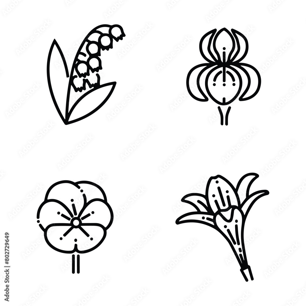 Icon set of flower. Editable vector pictograms isolated on a white background.