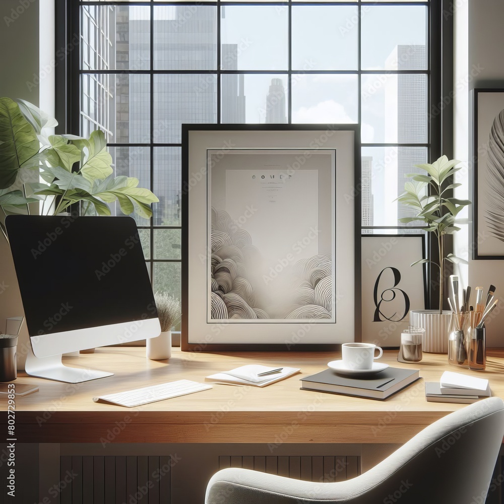 Mockup poster frame close up in interior background , 3d render Mockup poster frame close up in interior background , 3d render